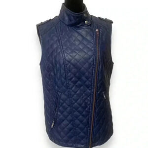 Apt 9 Faux Leather Dark Blue Motorcycle Vest
